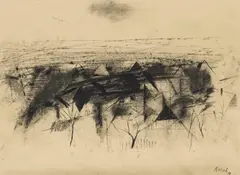 Karl Korab, Im Waldviertel, 2019, charcoal on paper; framed