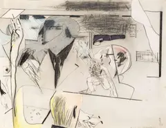 Karl Anton Fleck, Aus der Strassenbahn, mixed media on paper; unframed