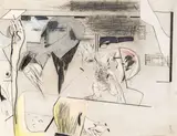 Karl Anton Fleck, Aus der Strassenbahn, mixed media on paper; unframed