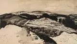 Linde Waber, Waldviertler Landschaft, 1981, mixed media on paper; framed