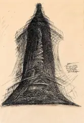 Othmar Zechyr, Phantastischer Turmbau, 1983, India ink on tracing paper; unframed