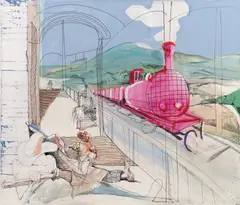 Siegfried Anzinger, Bahnhof, 2010, distemper, mixed media on canvas; unframed
