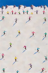 Peter Waldner, Skiers, 2010, oil on plywood panel; framed