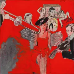 Peter Sengl, Hintergrunderweiterung zu Oberarmmusikern, 1985, oil on canvas; framed
