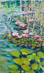 Harald Scheicher, Seerosen am Klopeinersee, 2020, oil on canvas; framed