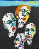 Alfred Kornberger, Vier Köpfe auf Schwarz, 1994, oil on canvas; framed