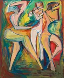 Alfred Kornberger, Drei Akte musizierend und tanzend, 1994, oil on canvas; unframed