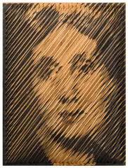 Ilse Haider, Woolf, 2003, photographic emulsion on wooden panel, rattan strings; unframed