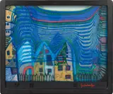 Friedensreich Hundertwasser, FALL IN CLOUD - FALL IN FOG - FALL OUT, 1979, screen print and metal embossing: Giuseppe Barbato, Venice