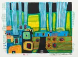 Friedensreich Hundertwasser, SILENT STEAMERS, 1994, silk screen in 9 colours and photolitho in 4 colours with metal embossing in 1 colour; framed