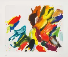 Äste im Sturm by Wolfgang Hollegha, 2022, colour serigraphy; framed, sold Dec 2024