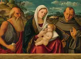 Girolamo da Santacroce, Madonna with Saints Jerome and Francis, oil on panel; framed