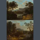 Riverscapes (counterparts) by Johann Christoph Dietzsch, oil on canvas; framed, sold Jun 2024