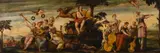 Andrea Schiavone, Apollo and the nine muses, oil on panel; parqueted; framed