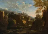 Anton Faistenberger, Southern landscape with waterfall, oil on panel; framed