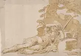 Joachim Wtewael, Resting shepherd, pen and brown ink on paper; framed