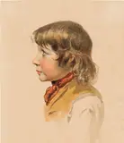 Matthias Ranftl, Portrait of a boy in profile, pencil study on verso, watercolour on paper; unframed