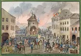 Balthasar Wigand, Napoleon takes Troyes by storm, 24 February 1841, watercolour on paper; framed