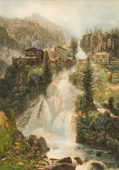 Thomas Ender, Gastein with waterfall, c. 1830, watercolour on paper; framed