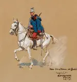 Alexander Pock, Ulan on horseback, 1915, gouache on paper; framed