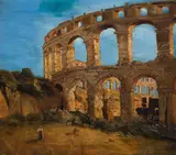 Joseph Selleny, Amphitheatre of Pula in Istria, oil on canvas; framed