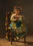 Guiseppe Barison, Italian girl with doll, oil on canvas; framed