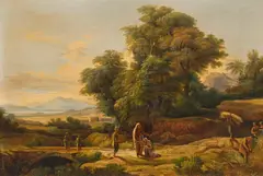 Ferenc Markó, Ideal landscape with Boaz and Ruth, oil on cardboard; framed