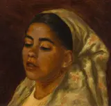 Leopold Carl Müller, Portrait of a Sicilian woman, oil on canvas on cardboard; framed