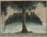 Larch forest by full moon by Emilie Mediz-Pelikan, 1901, pastel on paper; framed, sold Jun 2024