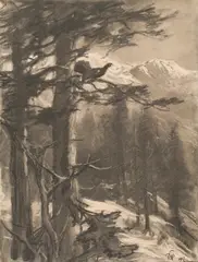 Franz Xaver von Pausinger, Courting capercaillie, 1907, charcoal, chalk on paper on canvas; framed