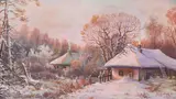 Julius Sergius von Klever, Winter landscape at dusk, 1889, oil on cardboard; framed