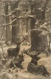 Franz Xaver von Pausinger, Resting stags in the winter forest