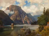 Anton Hlávacek, Lake Raibl near Tarvisio, oil on canvas; framed