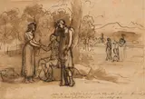 Jakob Gauermann, Figures in a field, c. 1809, pen and black ink, brown wash on paper; unframed