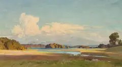 Lake Starnberg by Edward Harrison Compton, oil on canvas; framed, sold Jun 2024