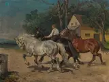 Julius von Blaas, Rider with horses, oil on canvas; framed