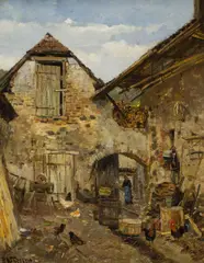 Paul Unbereit, Court in the Wachau, oil on cardboard; framed
