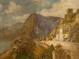 Stefan Simony, Dürnstein, at the former Weißenkirchnertor (view to the west into the Danube valley), oil on canvas; framed