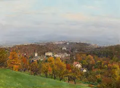 Auguste Doll, View of Vienna from Pötzleinsdorf Palace Park, 1916, oil on panel; framed