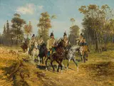 Jan Chełmiński, Reconnoitring hussars, 1876, oil on panel; framed