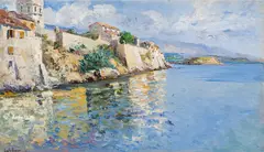 Lea von Littrow, View of the city wall of Rab, oil on canvas; framed