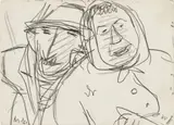 Werner Berg, Bauernpaar (Gösselsdorf), 1976, pencil on paper; framed