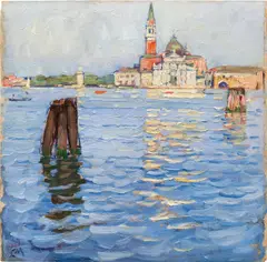 Carl Moll, Venice, View of San Giorgio Maggiore, c. 1922, oil on panel; framed