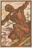 Norbertine Bresslern-Roth, Bogenschütze, colour linocut on paper; framed