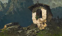 Oskar Mulley, Bildstock im Gebirge, oil on canvas; framed