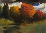 Eduard Kasparides, Autumn atmosphere, pastel on paper; framed