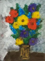 Flower still life by Karl Stark, 1970, gouache on paper; framed, sold Jun 2024