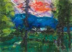Karl Stark, Evening landscape, 1972, gouache on paper; framed