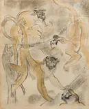Monkeys by Ludwig Heinrich Jungnickel, mixed media on paper; framed, sold Jun 2024