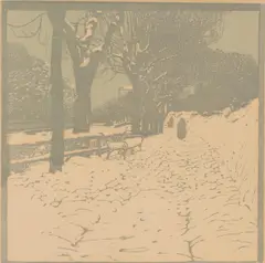 Carl Moll, Winter (Hohe Warte in Wien), 1903, colour woodcut on laid paper; framed